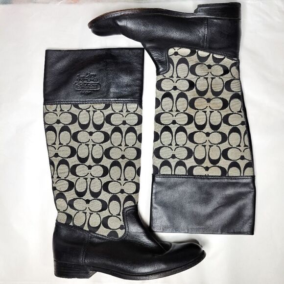 Coach Logo Chrissi Black Riding Boots - Picture 1 of 8